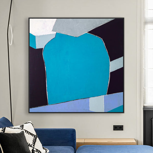 Blue Original Geometric Abstract Painting in Acrylic, Modern Canvas Wall Art of Dynamic Interplay | Geometry I