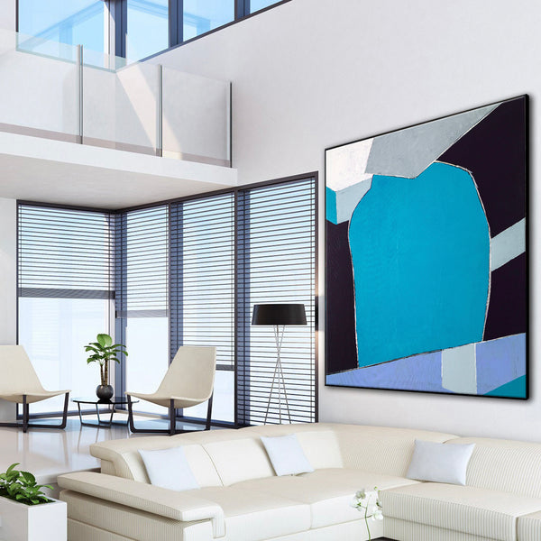 Blue Original Geometric Abstract Painting in Acrylic, Modern Canvas Wall Art of Dynamic Interplay | Geometry I