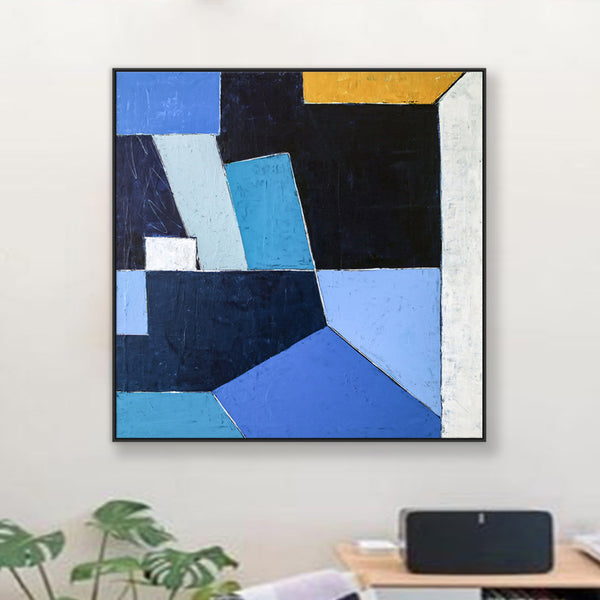 Geometric Blue Original Abstract Painting in Acrylic, Modern Canvas Wall Art of Dynamic Interplay | Geometry II