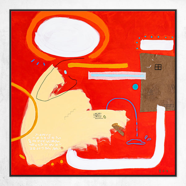 Intensely Vibrant & Minimal Abstract Original Painting, Modern Canvas Wall Art in Radiating Cheerfulness | Orange halo (40"x40")