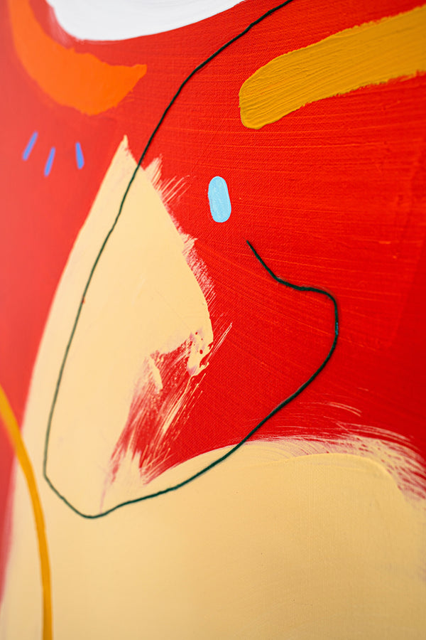 Intensely Vibrant & Minimal Abstract Original Painting, Modern Canvas Wall Art in Radiating Cheerfulness | Orange halo (40"x40")