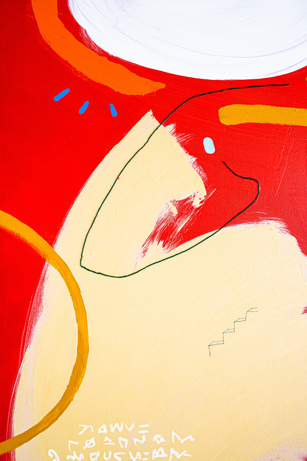 Intensely Vibrant & Minimal Abstract Original Painting, Modern Canvas Wall Art in Radiating Cheerfulness | Orange halo (40"x40")