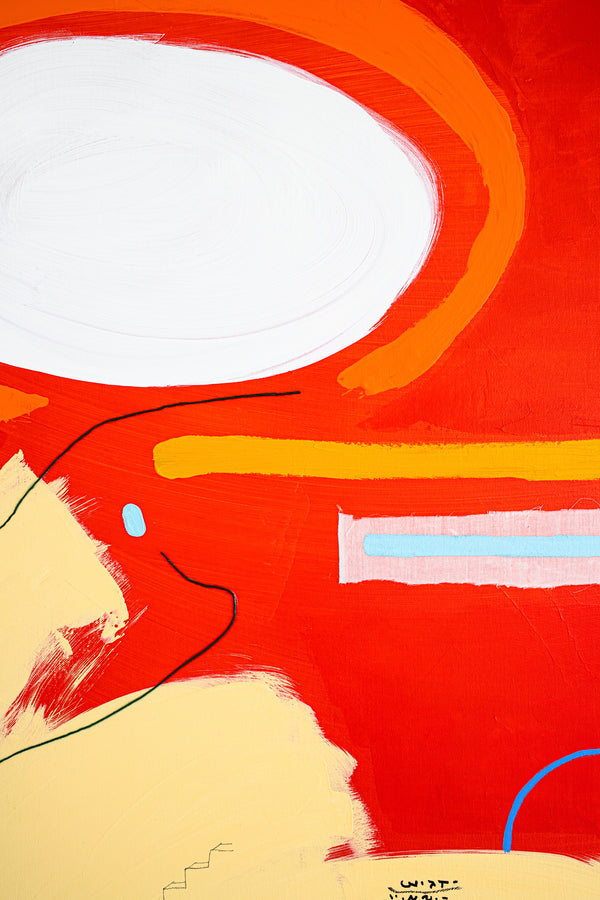 Intensely Vibrant & Minimal Abstract Original Painting, Modern Canvas Wall Art in Radiating Cheerfulness | Orange halo (40"x40")