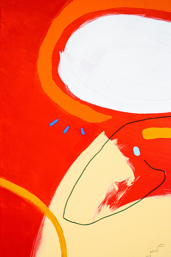 Intensely Vibrant & Minimal Abstract Original Painting, Modern Canvas Wall Art in Radiating Cheerfulness | Orange halo (40"x40")
