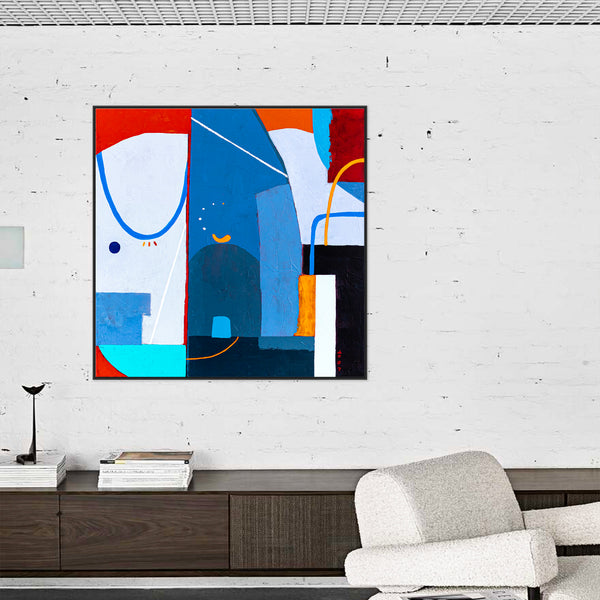 Large Original Abstract Acrylic Painting, Modern Colorful Canvas Wall Art with Imaginative Blue and Red | Hadanka