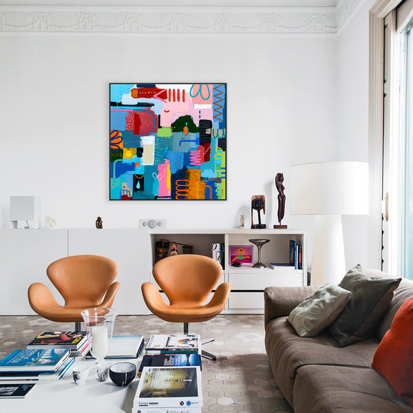 Original Bright and Airy Abstract Painting Modern Contemporary Art for Living Rooms and Offices | Hallo Schatz (40"x40")