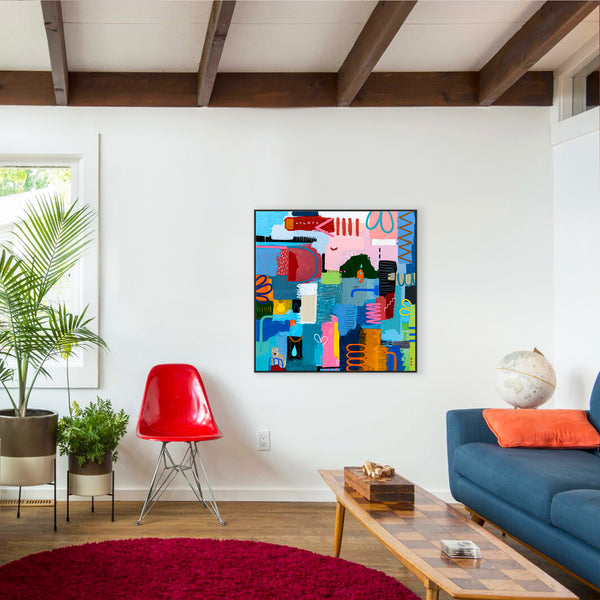 Original Bright and Airy Abstract Painting Modern Contemporary Art for Living Rooms and Offices | Hallo Schatz (40"x40")