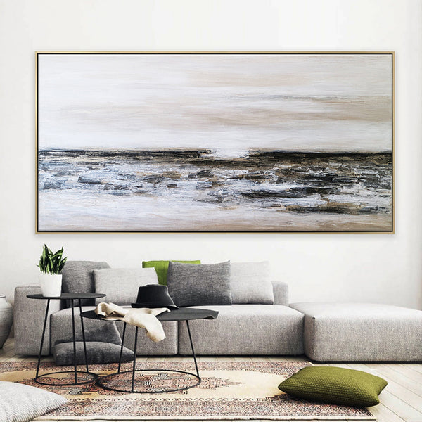 Seascape in Acrylic Abstract Original Painting, Large Canvas Modern Wall Art of Light & Land Boundary | Horizon II