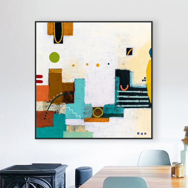 Original Large Abstract Painting in Acrylic, Modern Canvas Wall Art with a Cheerful Green Emphasis | Hugh