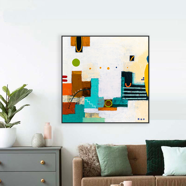 Original Abstract Acrylic Painting, Modern Canvas Wall Art with a Cheerful Green Emphasis | Hugh (36"x36")