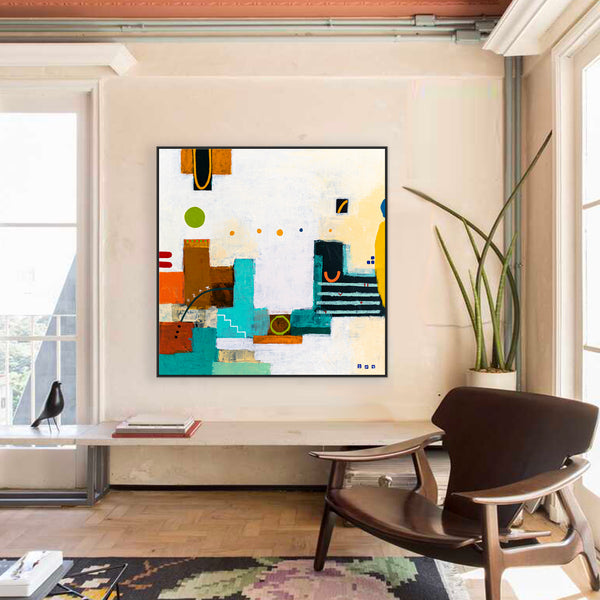 Original Large Abstract Painting in Acrylic, Modern Canvas Wall Art with a Cheerful Green Emphasis | Hugh