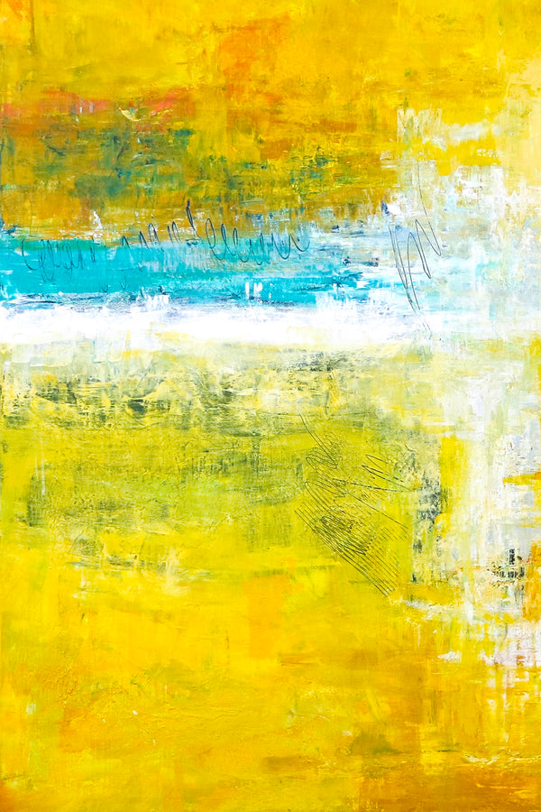 Modern Original Abstract Painting in Acrylic, Large Expressionist Journey in Yellow Canvas Wall Art | Ideation