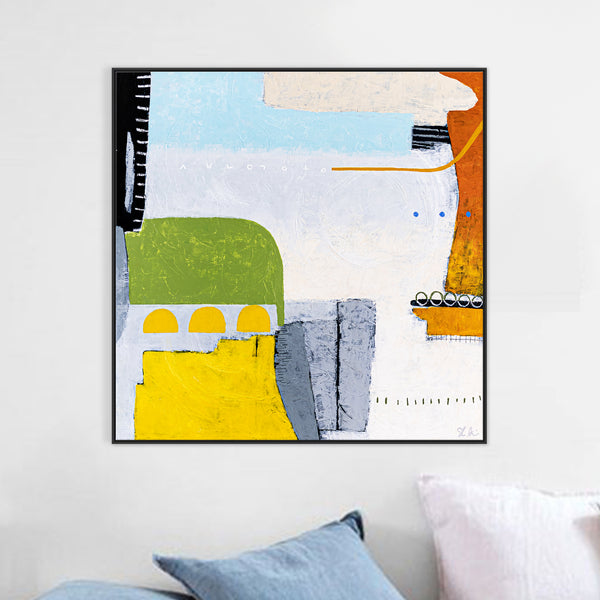 Bright and Cheerful Abstract Colorful Painting Original, Playful Modern Canvas Wall Art | Ifle (36"x36")