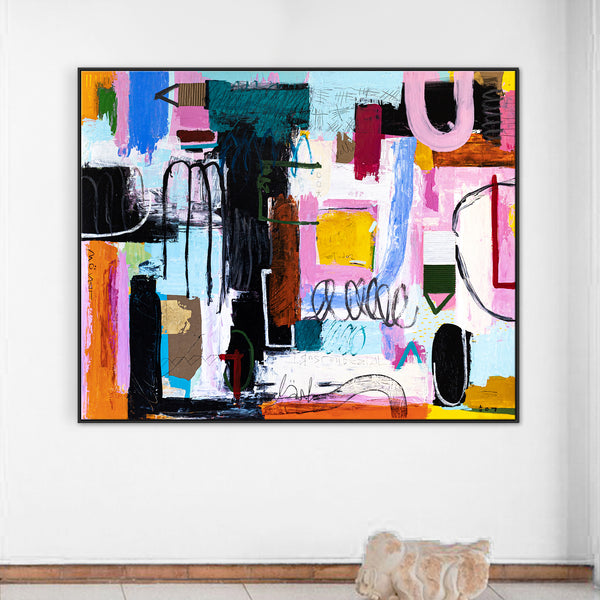 Dynamic Abstract Painting Original, Expressionism in Modern Abstract Wall Art | Intention pink (70"x56")
