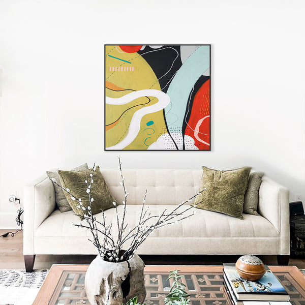 Modern Colorful Abstract Acrylic Painting of Unveiling an Old Story, Original Canvas Wall Art | Iyagi (Square Ver.)