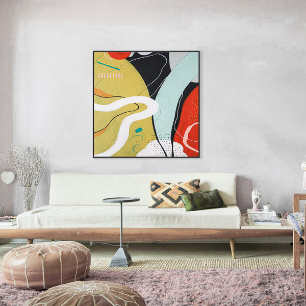 Modern Colorful Abstract Acrylic Painting of Unveiling an Old Story, Original Canvas Wall Art | Iyagi (Square Ver.)