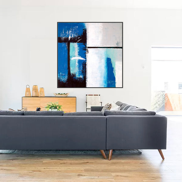 Blue Original Abstract Acrylic Painting, Large Modern Canvas Wall Art Exemplifying Softness and Strength | Janus