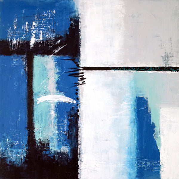 Blue Original Abstract Acrylic Painting, Large Modern Canvas Wall Art Exemplifying Softness and Strength | Janus