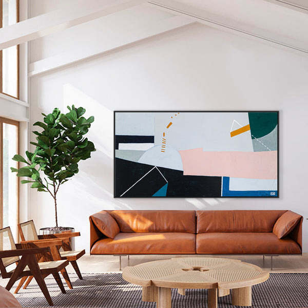 Surreal Geometric Original Abstract Painting in Acrylic, Wide Contemporary Modern Canvas Wall Art | Kafkaesque I