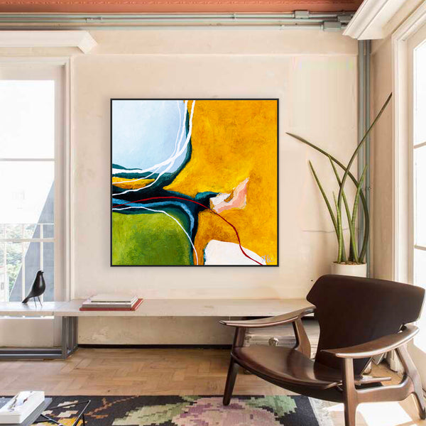 Large Original Abstract Painting in Acrylic, Modern Yellow and Green Hues Canvas Wall Art | Kalliroi II