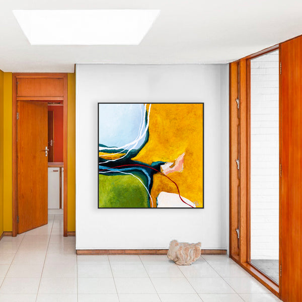Large Original Abstract Painting in Acrylic, Modern Yellow and Green Hues Canvas Wall Art | Kalliroi II