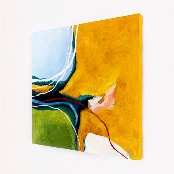 2 Set of Original Abstract Painting, Modern Yellow and Green Hues Canvas Wall Art | Kalliroi (2 Set) (24"x24")