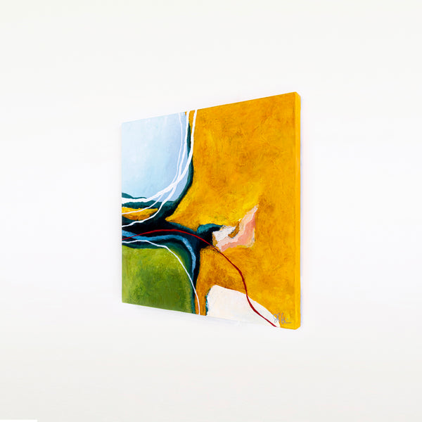 Original Abstract Painting, Modern Yellow and Green Hues Canvas Wall Art | Kalliroi II (24"x24")
