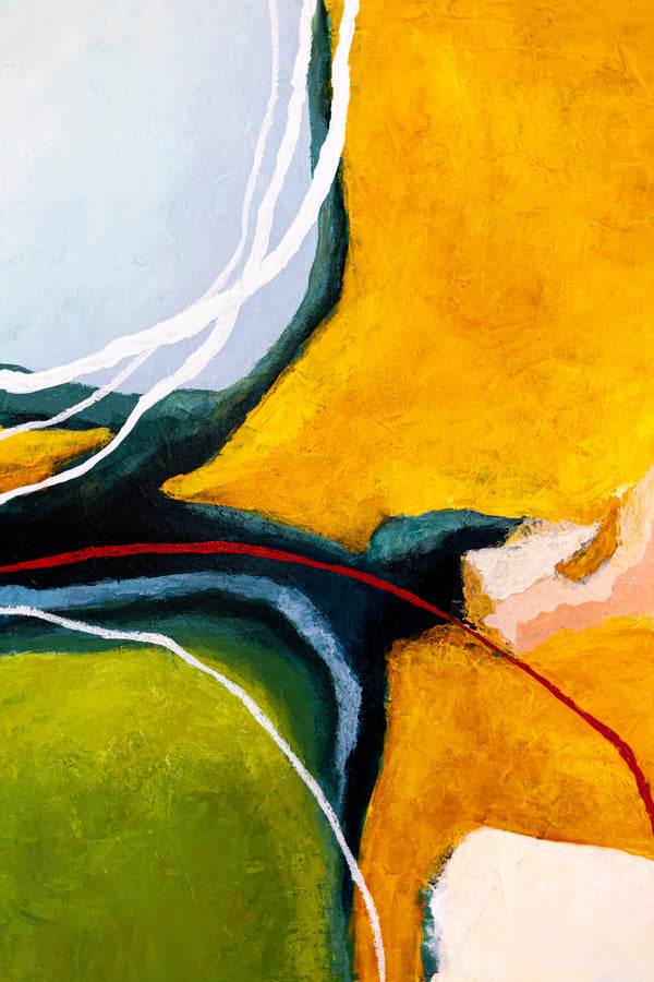 Original Abstract Painting, Modern Yellow and Green Hues Canvas Wall Art | Kalliroi II (24"x24")