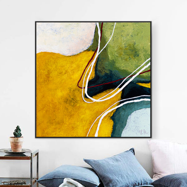Large Original Abstract Painting in Acrylic, Modern Yellow and Green Hues Canvas Wall Art | Kalliroi I