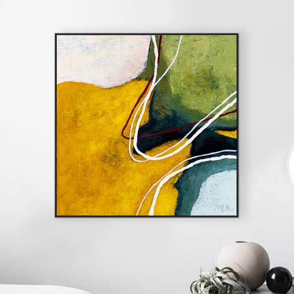 Original Abstract Painting, Modern Yellow and Green Hues Canvas Wall Art | Kalliroi I (24"x24")