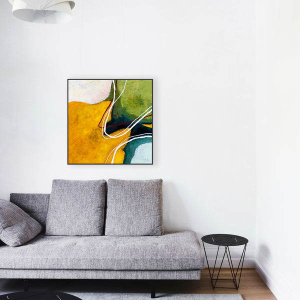 Original Abstract Painting, Modern Yellow and Green Hues Canvas Wall Art | Kalliroi I (24"x24")