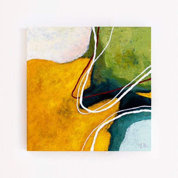 Original Abstract Painting, Modern Yellow and Green Hues Canvas Wall Art | Kalliroi I (24"x24")