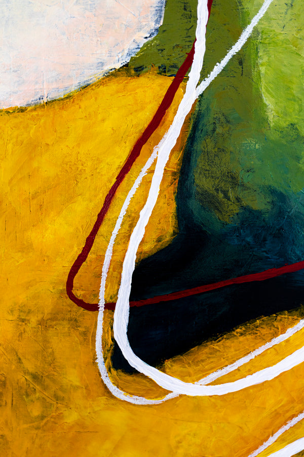 Large Original Abstract Painting in Acrylic, Modern Yellow and Green Hues Canvas Wall Art | Kalliroi I