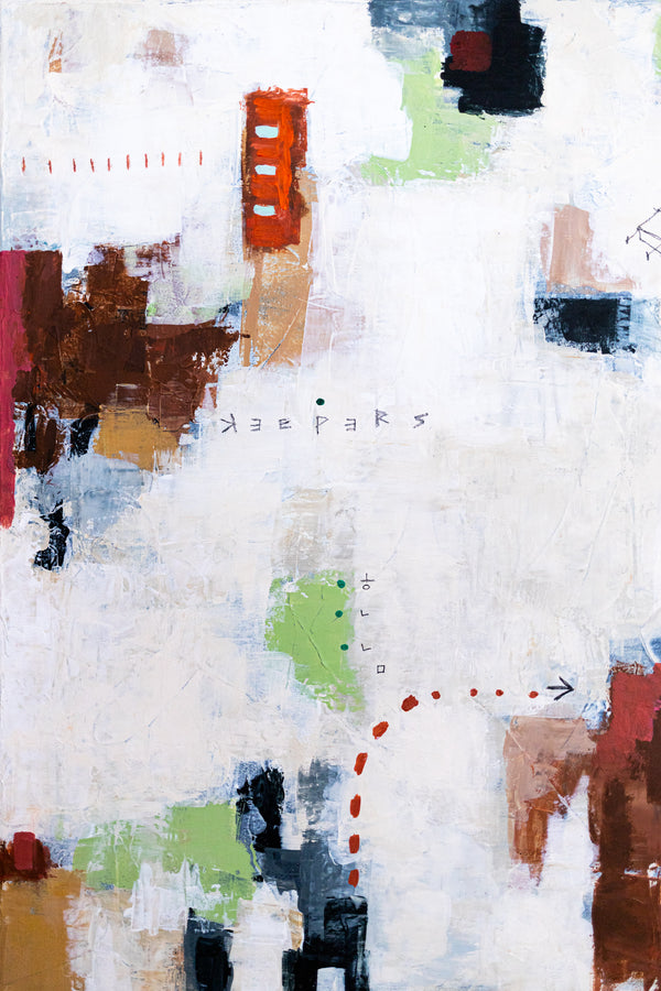 Moody Green Abstract Wall Art — Large Original Oil Painting, Textured Canvas — "Keepers" (16"x20" | 41x51cm)