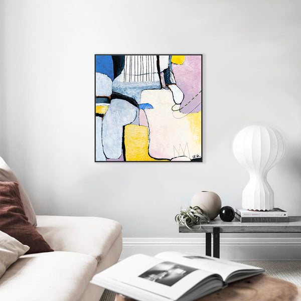 Original Abstract Bright  Painting Playful Modern Canvas Wall Art | Lage (24"x24")