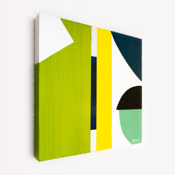 Abstract Painting – Original Wall Art – Acrylic & Oil Paint on Wood – Modern Textured Geometric Painting – "Lehm II" – 8"x8" (20x20cm)