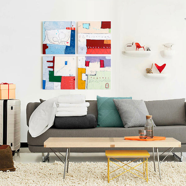 Modern Abstract 4-Piece Original Painting, Canvas Wall Art Inspired by The Little Prince | Le petit four (4 Pieces of 16"x16")