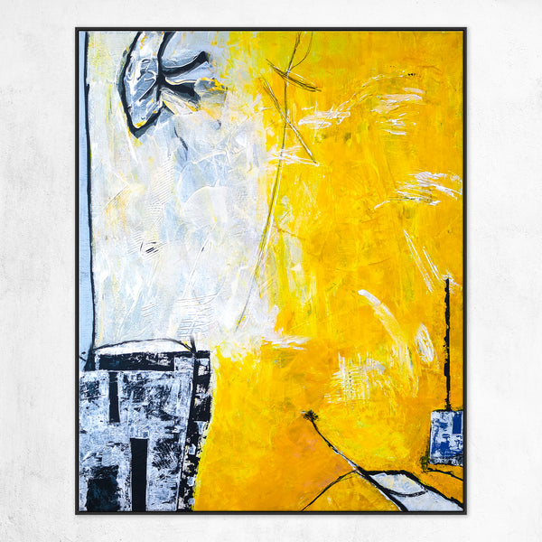 Yellow Original Abstract Painting, Modern Canvas Wall Art Infused with Sunlit Yellow | Les iles (Vertical Ver.)