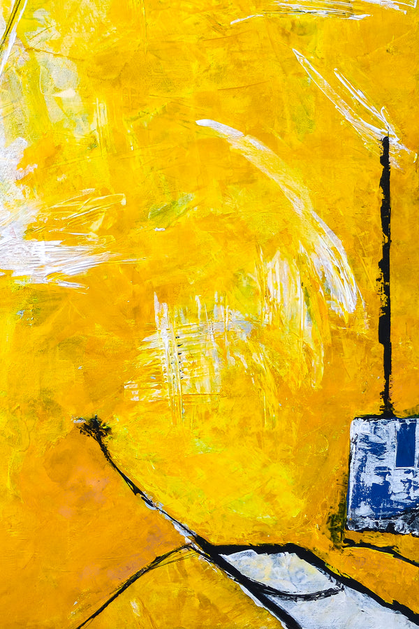 Yellow Original Dynamic Abstract Acrylic Painting, Modern Canvas Wall Art Infused with Sunlit Yellow | Les iles