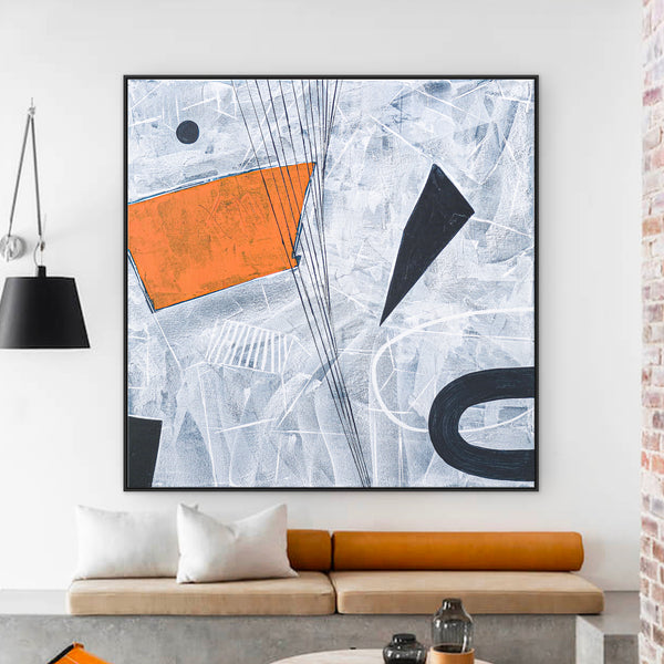 Original Abstract Acrylic Painting with Pictorial Elements, Minimalistic Large Modern Canvas Wall Art | Lethe
