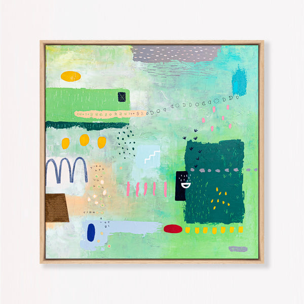 Abstract Painting - Original Wall Art – Oil & Acrylic on Canvas – Green color Contemporary Modern Wall Art – Levis (20"x20" | 50x50cm)