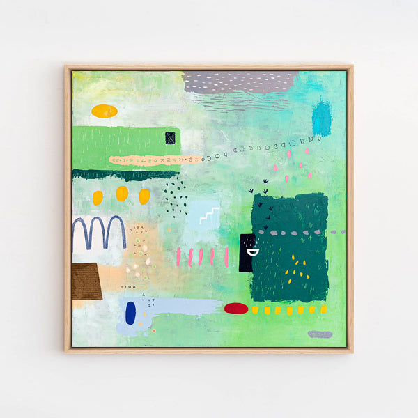 Abstract Painting - Original Wall Art – Oil & Acrylic on Canvas – Green color Contemporary Modern Wall Art – Levis (20"x20" | 50x50cm)