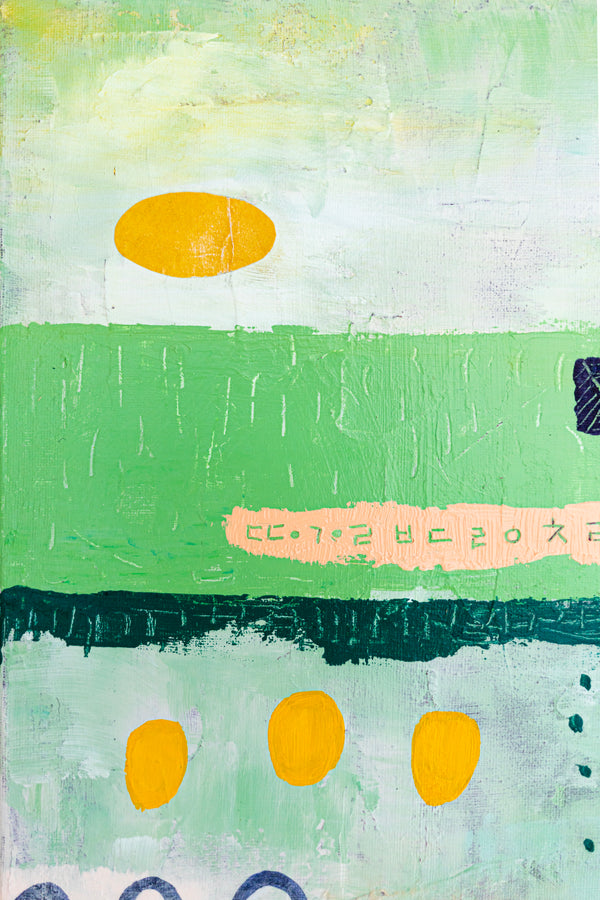 Abstract Painting - Original Wall Art – Oil & Acrylic on Canvas – Green color Contemporary Modern Wall Art – Levis (20"x20" | 50x50cm)