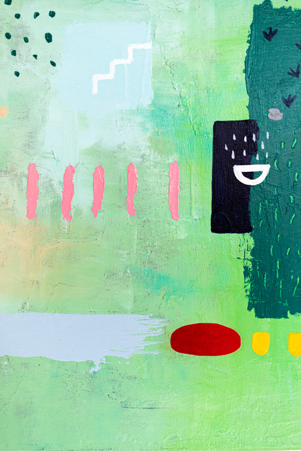 Abstract Painting - Original Wall Art – Oil & Acrylic on Canvas – Green color Contemporary Modern Wall Art – Levis (20"x20" | 50x50cm)