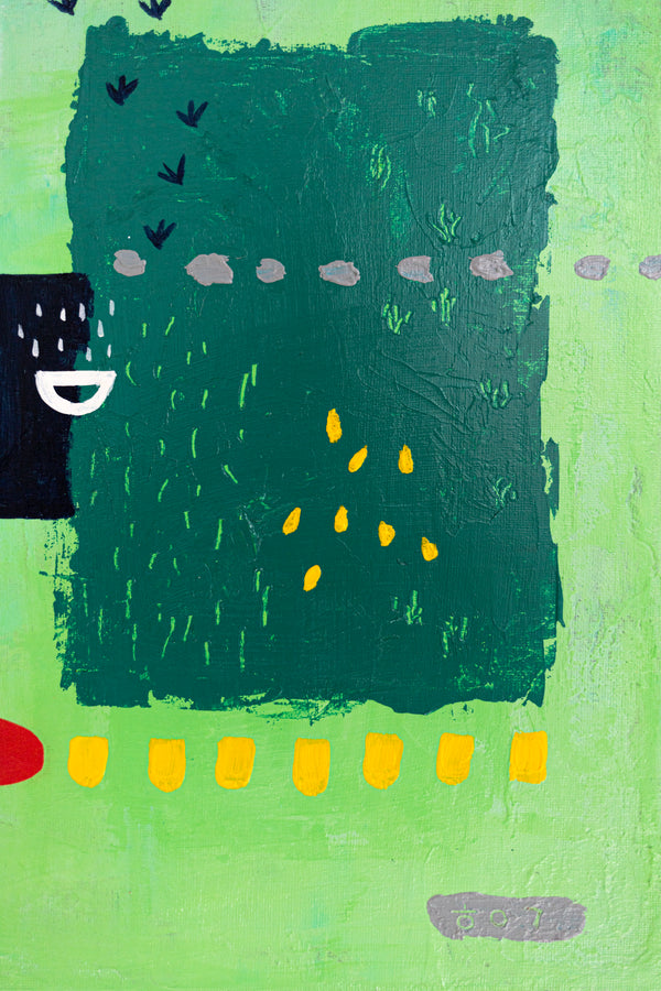 Abstract Painting - Original Wall Art – Oil & Acrylic on Canvas – Green color Contemporary Modern Wall Art – Levis (20"x20" | 50x50cm)