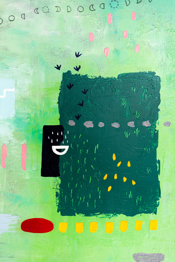 Abstract Painting - Original Wall Art – Oil & Acrylic on Canvas – Green color Contemporary Modern Wall Art – Levis (20"x20" | 50x50cm)