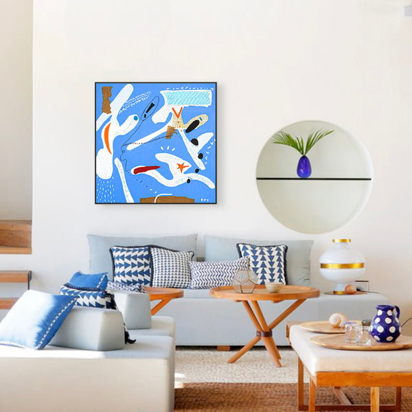 Original Abstract Acrylic Painting, Modern Canvas Wall Art Packed with Vibrant Details & Elements | Light ultramarine blue emotion (30"x30")