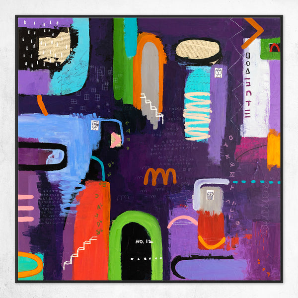 Lively and Playful Abstract Painting Original, Purple and Turquoise Theme Modern Canvas Wall Art | Lila Traum (40"x40")