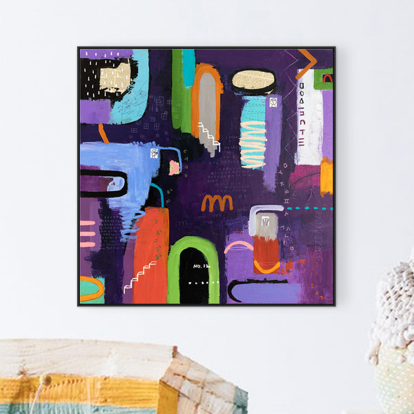 Lively and Playful Abstract Painting Original, Purple and Turquoise Theme Modern Canvas Wall Art | Lila Traum (40"x40")