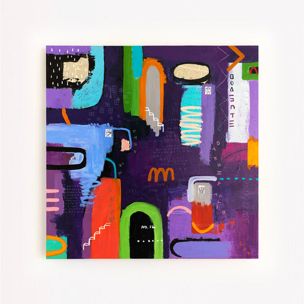 Lively and Playful Abstract Painting Original, Purple and Turquoise Theme Modern Canvas Wall Art | Lila Traum (40"x40")